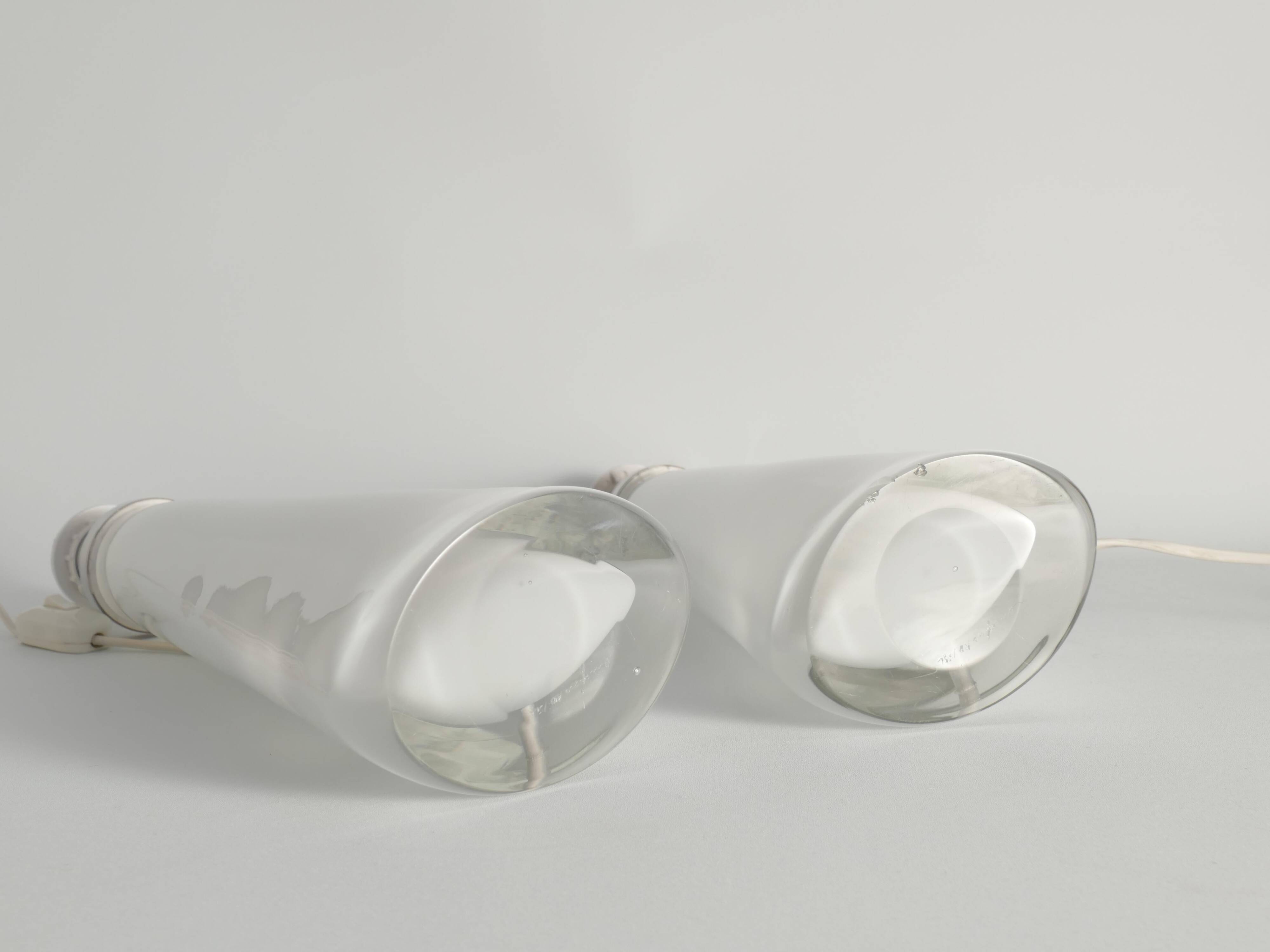 Large White Crystal Glass Table Lamps, Carl Fagerlund, Orrefors, 1960, Set of 2