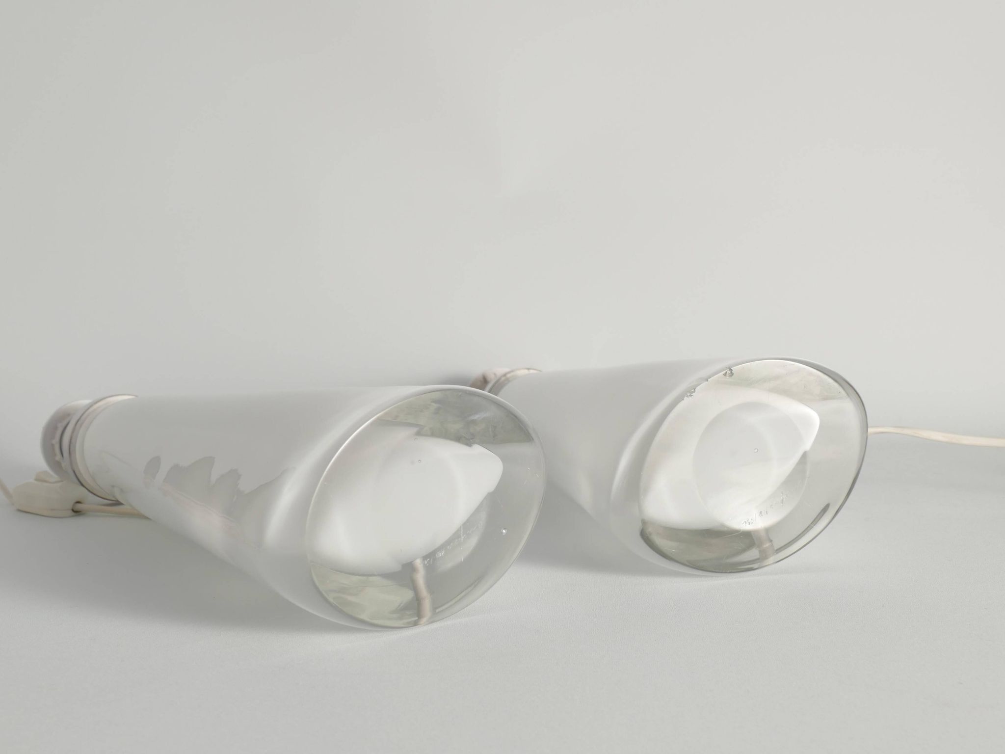Large White Crystal Glass Table Lamps, Carl Fagerlund, Orrefors, 1960, Set of 2