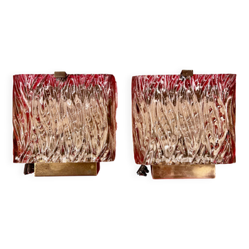 Pair of vintage industrial wall sconces in glass by J.T. Kalmar
