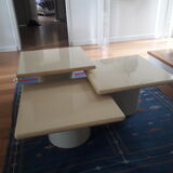 3 beige lacquered nesting coffee tables, Italian design for Cidue 1970s