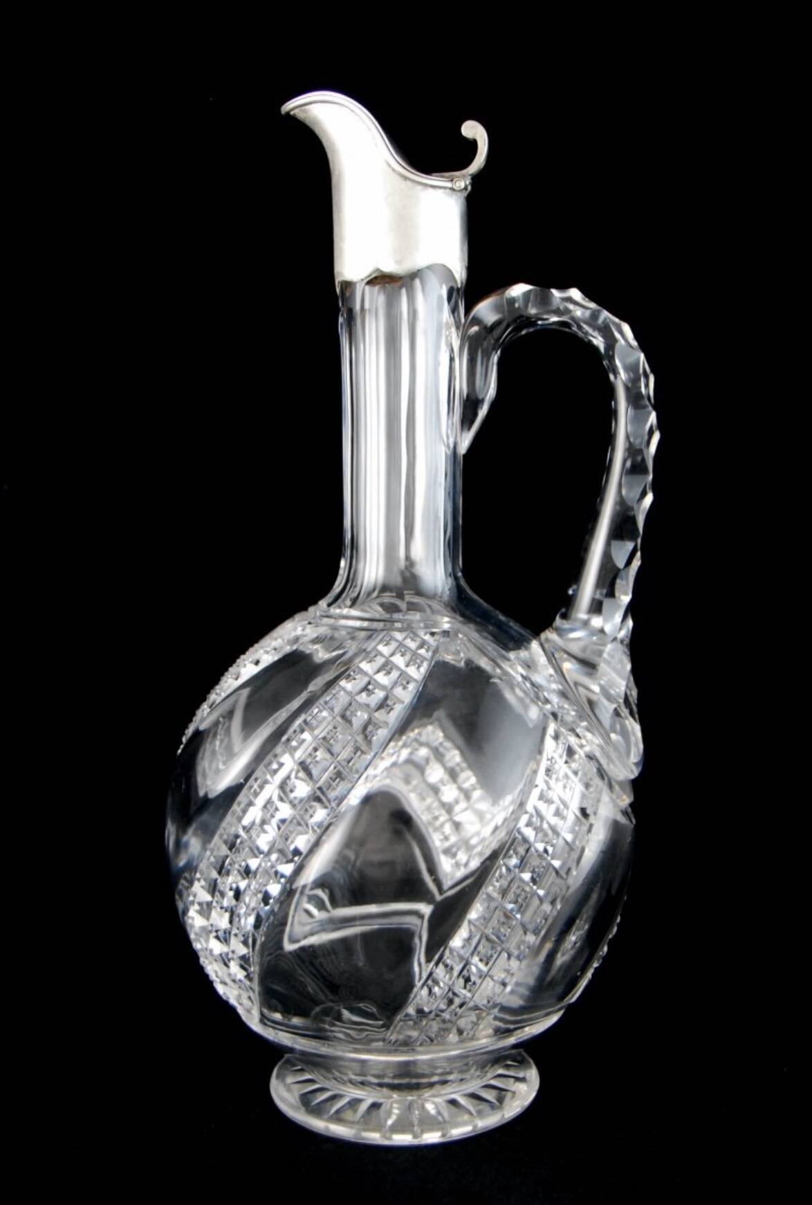 Baccarat - cut crystal ewer carafe mounted in solid silver