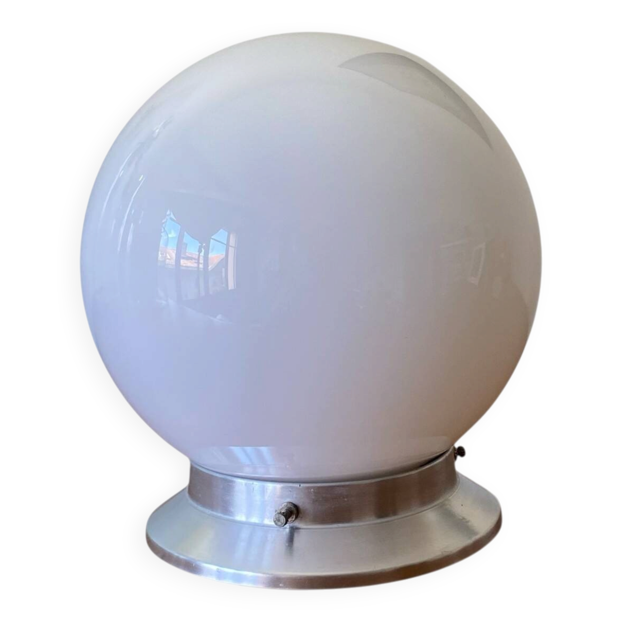 Ceiling light or wall light with white opal glass globe, 15 cm, aluminium rose.