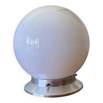 Ceiling light or wall light with white opal glass globe, 15 cm, aluminium rose.