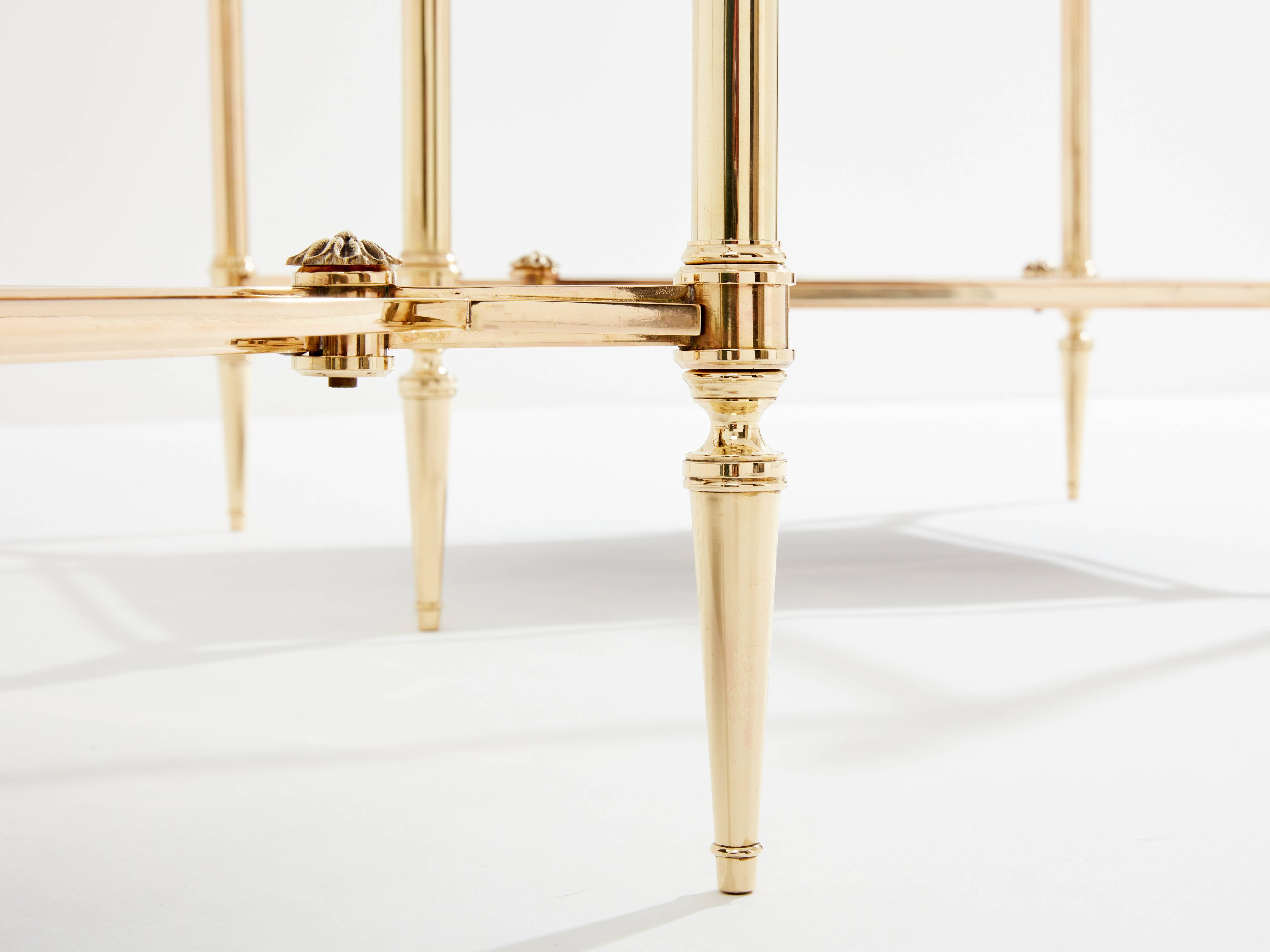 Maison Jansen style pair of brass opaline glass side tables 1970