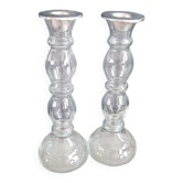 Paire de bougeoirs en verre