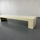 Space Age Modernist White Long Bench, Coffee Table 1970s