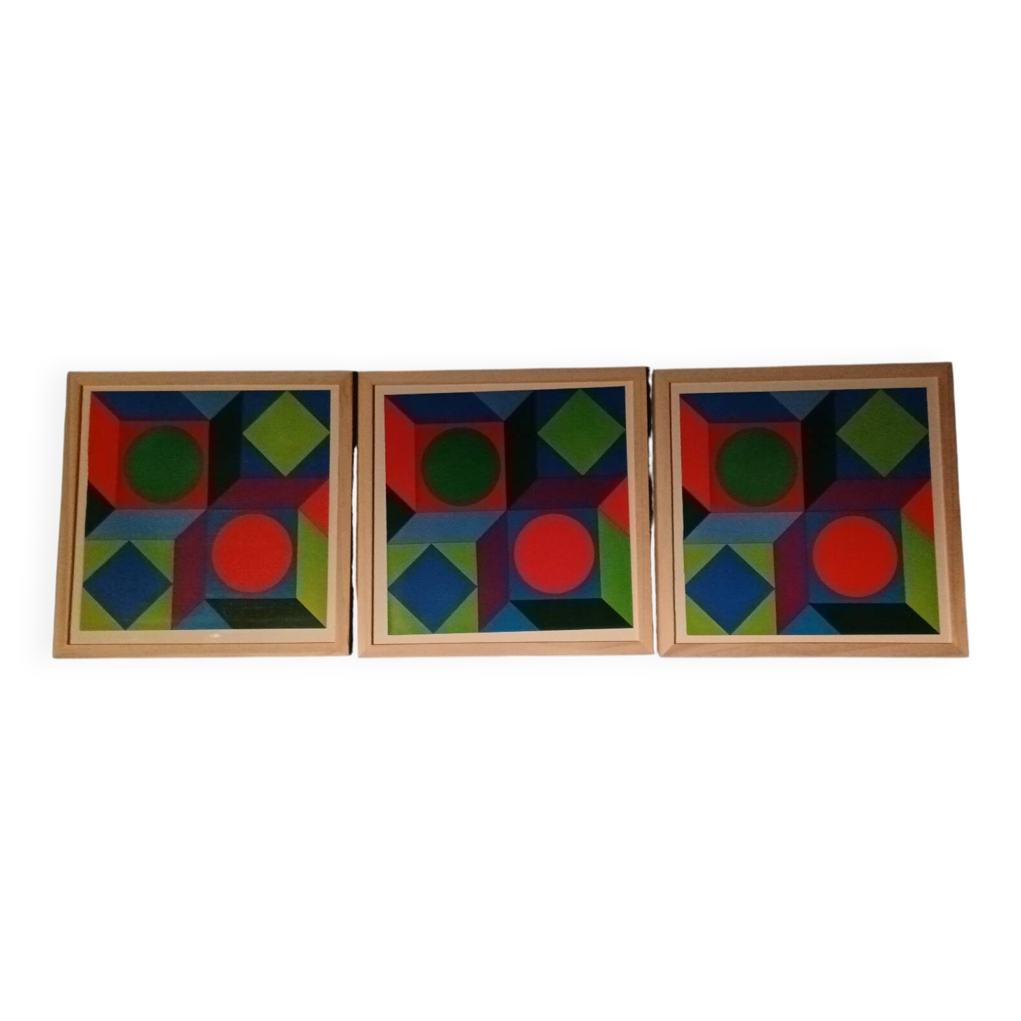 Vintage Optical Art Triptych - Victor Vasarely - 3 Frames 30x30cm