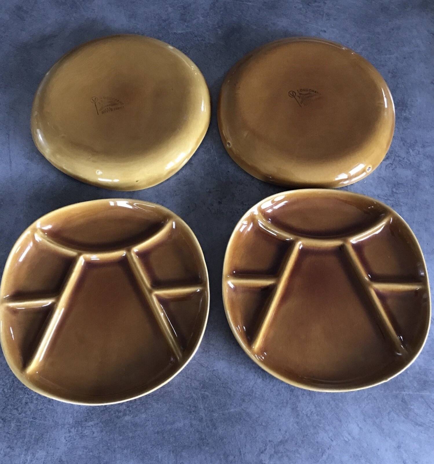 Set of 4 Fondue Plates in Longchamp Earthenware, Mustard Colour