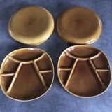 Set of 4 Fondue Plates in Longchamp Earthenware, Mustard Colour
