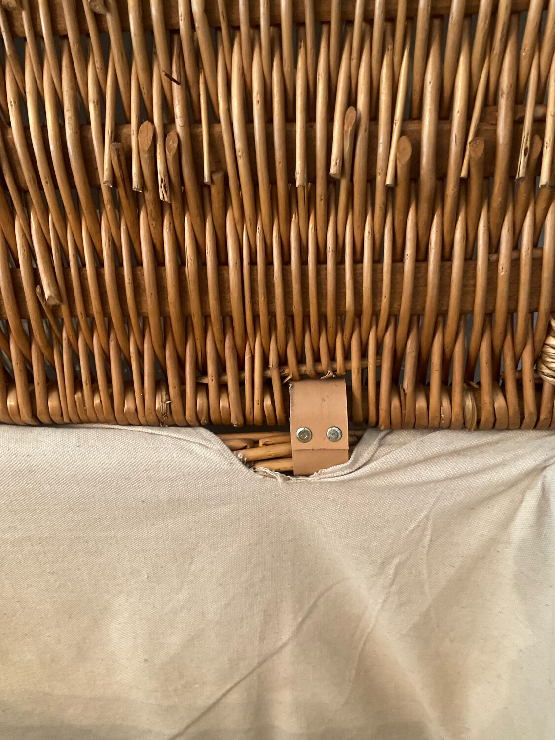 Woven wicker vintage suitcase