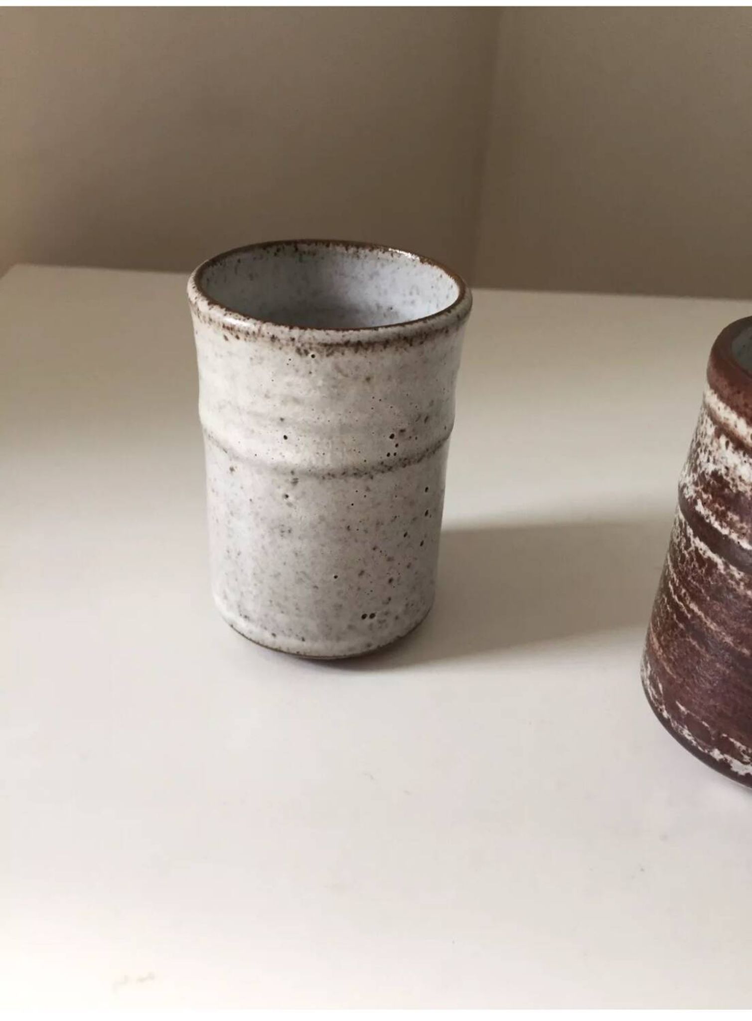 Set of 3 small Roger Collet Vallauris stoneware liqueur glasses