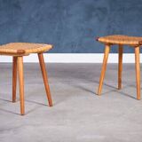 Teak Stools with Caning, 1960s, Set of 2