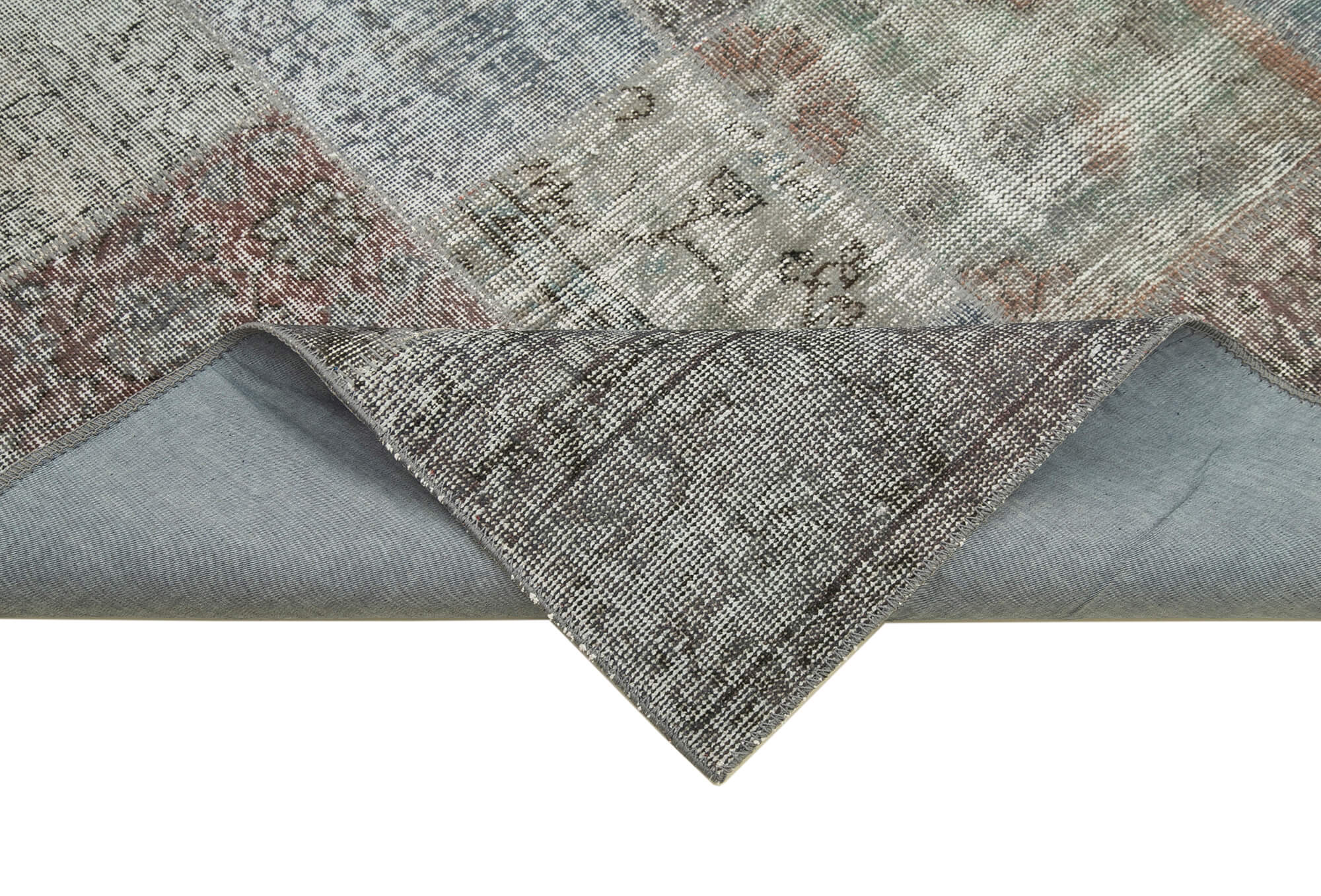 Hand-knotted oriental vintage 199 cm x 301 cm grey patchwork carpet
