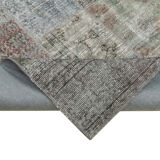 Hand-knotted oriental vintage 199 cm x 301 cm grey patchwork carpet