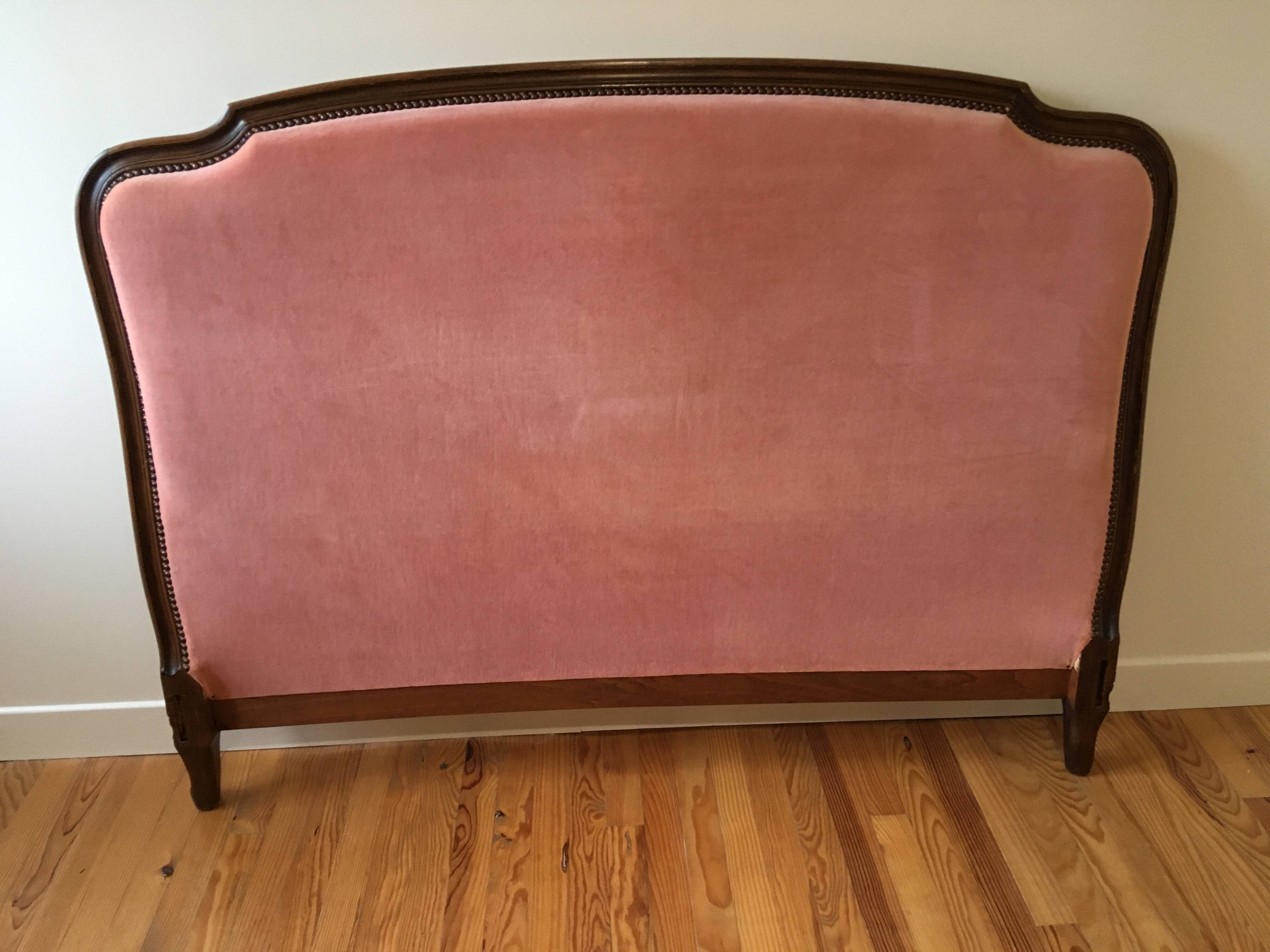 Louis XV pink velvet bed 140 x 190