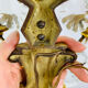 Bronze wall light with rococo style Louis XV pendants.