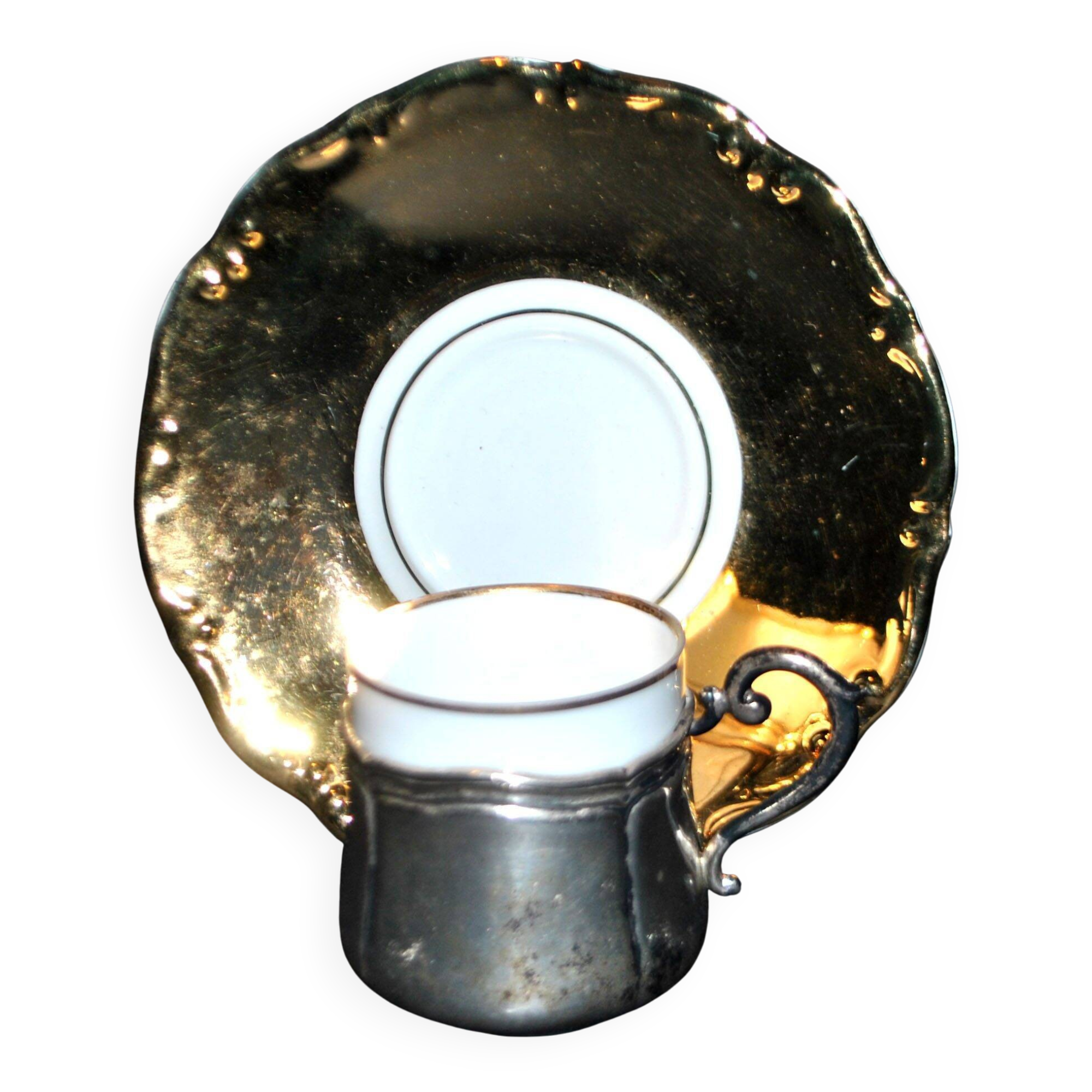 Precious cup in German porcelain and solid silver 835S BP Württemberg