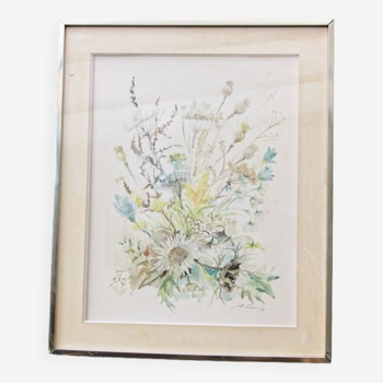 Aquarelle, bouquet de fleurs, Raymonde Carrier