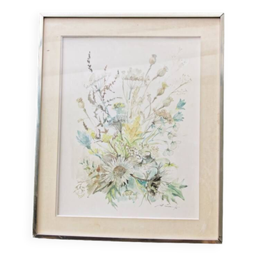 Aquarelle, bouquet de fleurs, Raymonde Carrier