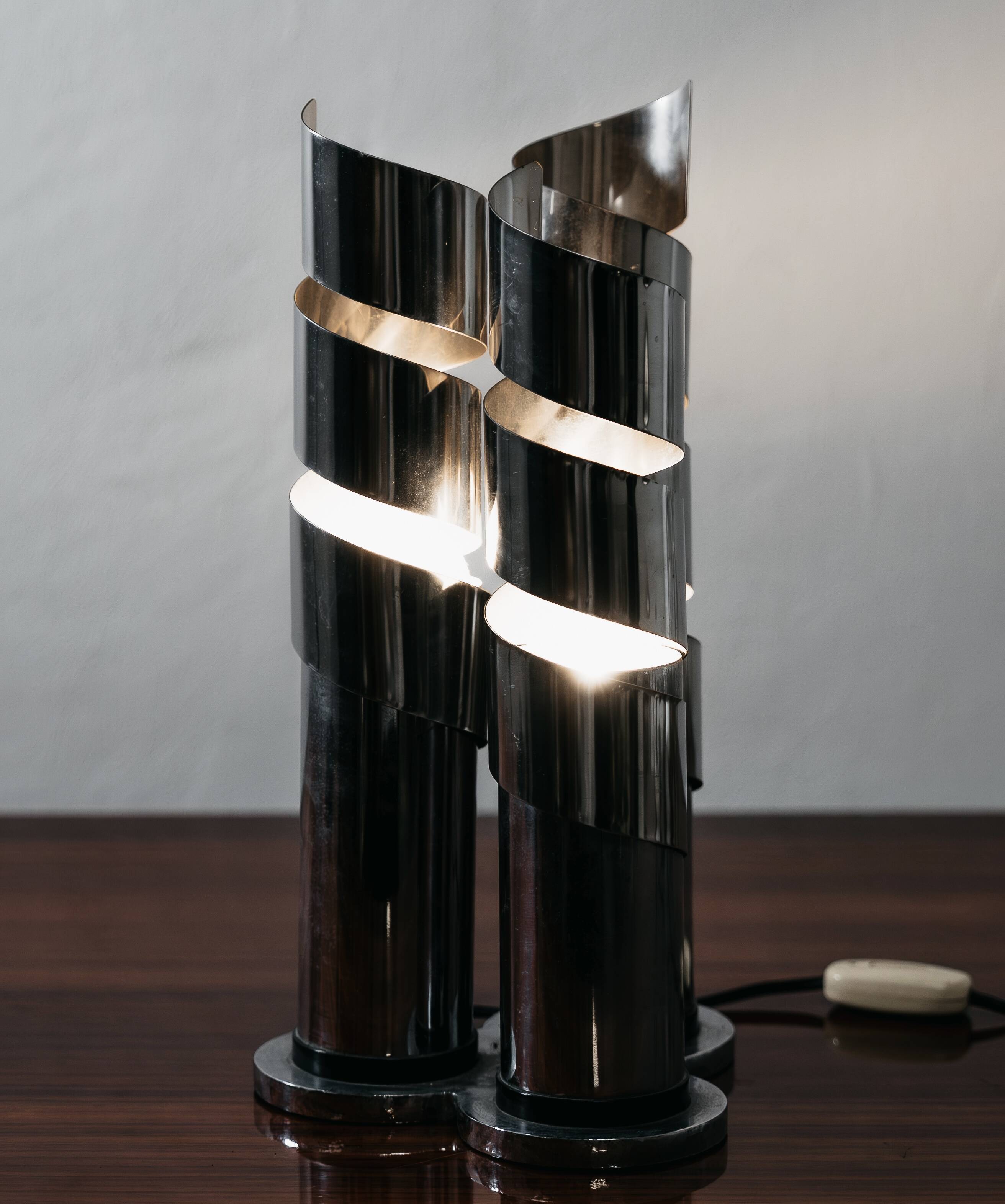 Lampada Da Tavolo Design In Acciaio Cromato A Spirale LAMA Italy Anni