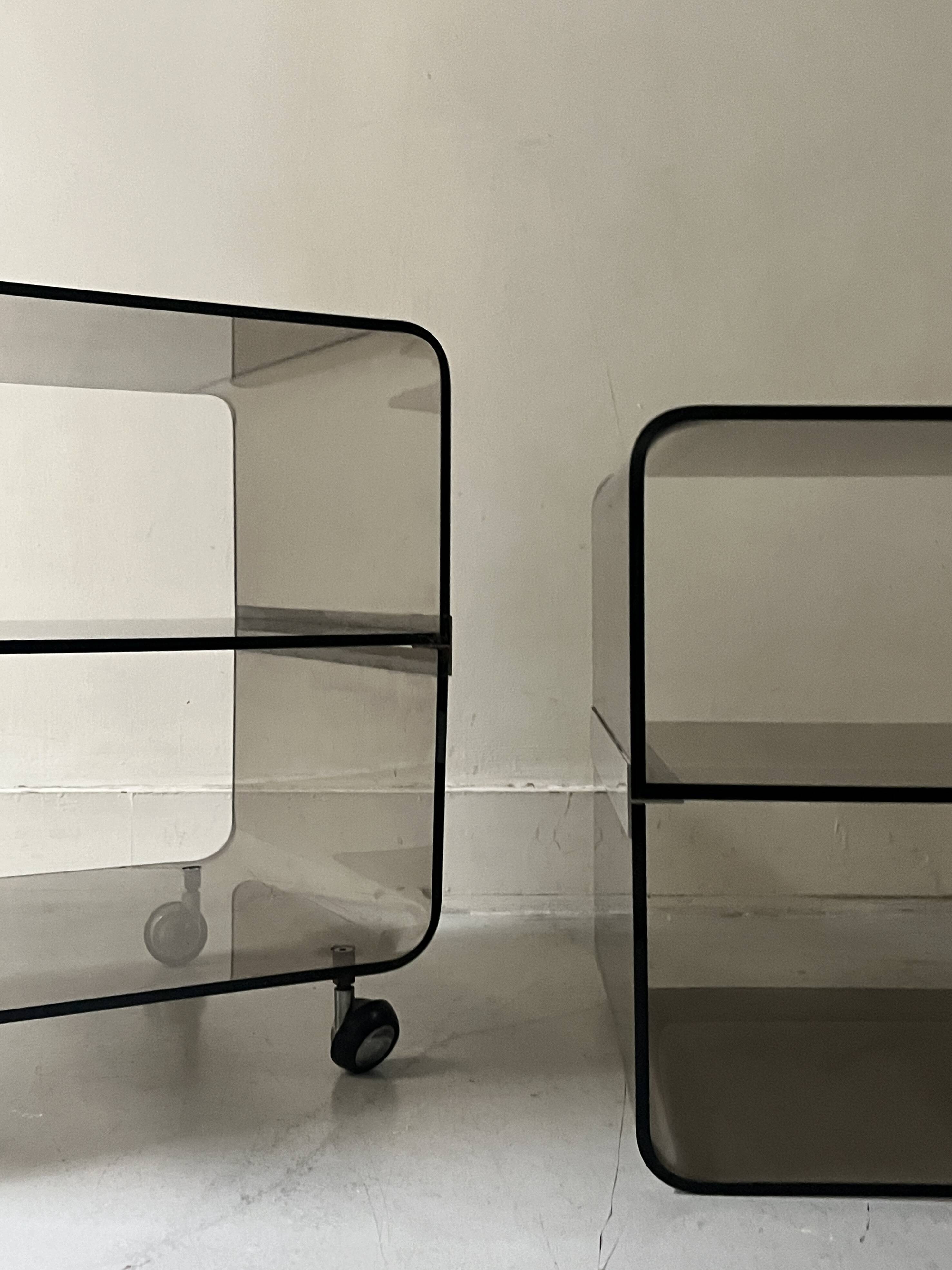 Smoked plexiglass side table by m. dumas for roche bobois, design 1970