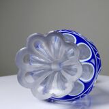 Pair of small crystal vases "overlay" cut with antique blue and white enamel