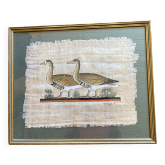 Egyptian papyrus frame wild geese signed framed and under glass