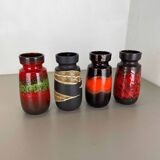 Set of Four Vintage Pottery Fat Lava Vases Made by Scheurich, Germany, 1970s