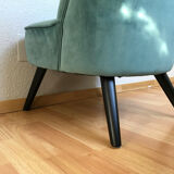 Fauteuil crapaud velours bleu vert