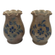 Pair of vintage pottery vases with floral decoration and glaçureau sel