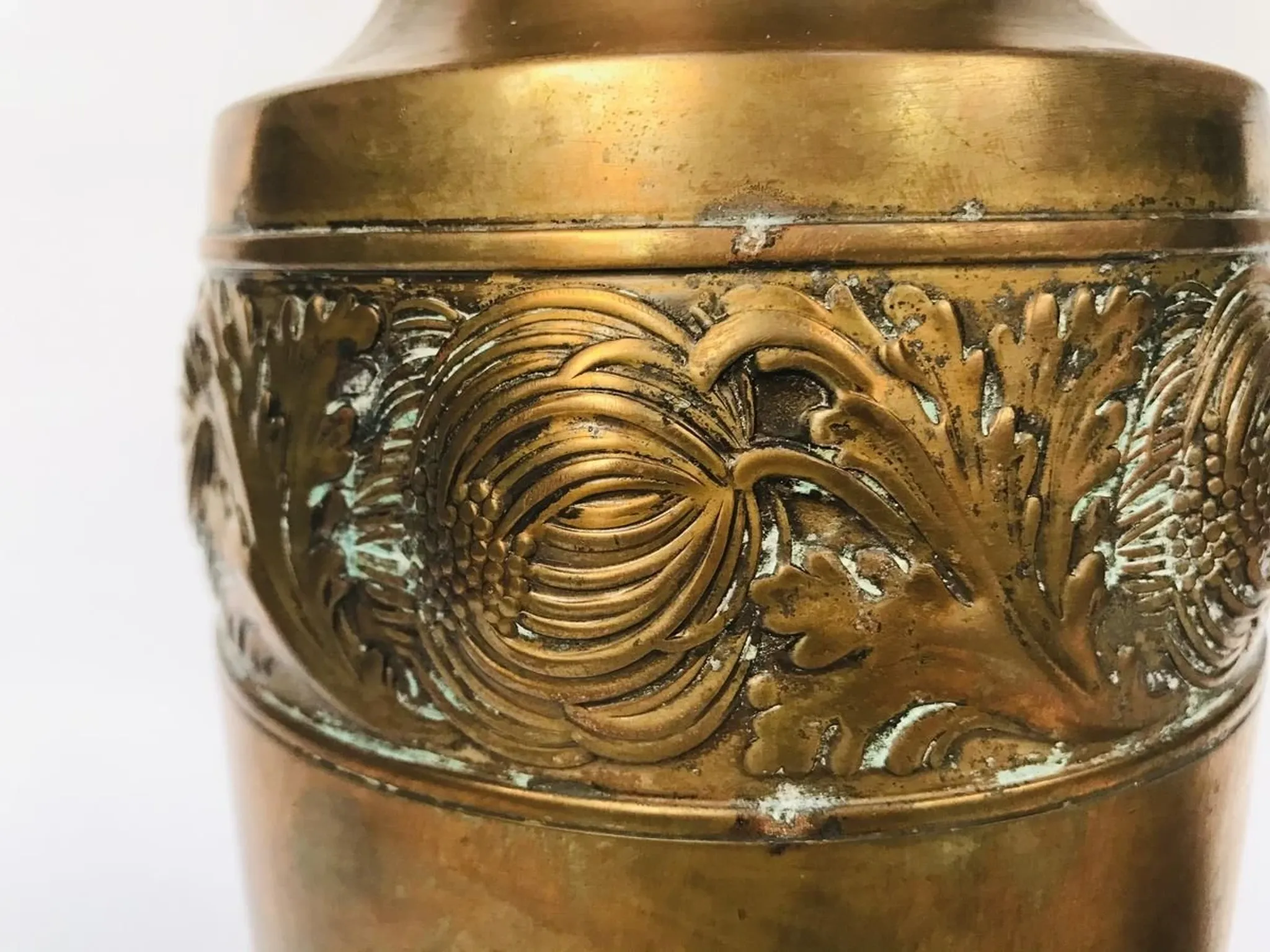 Art Nouveau Wrought and Hammered Brass Vase from WMF, Germany 1920s