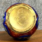 Camille Fauré: Oblong vase circled with brass at the neck and resting on a circular base