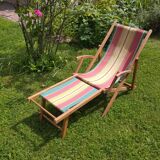 Vintage children's deckchair, sun lounger, striped canvas, 1960-1970.