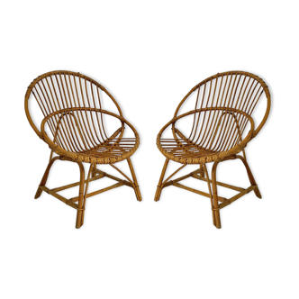 Pair of 60's vintage rattan armchairs