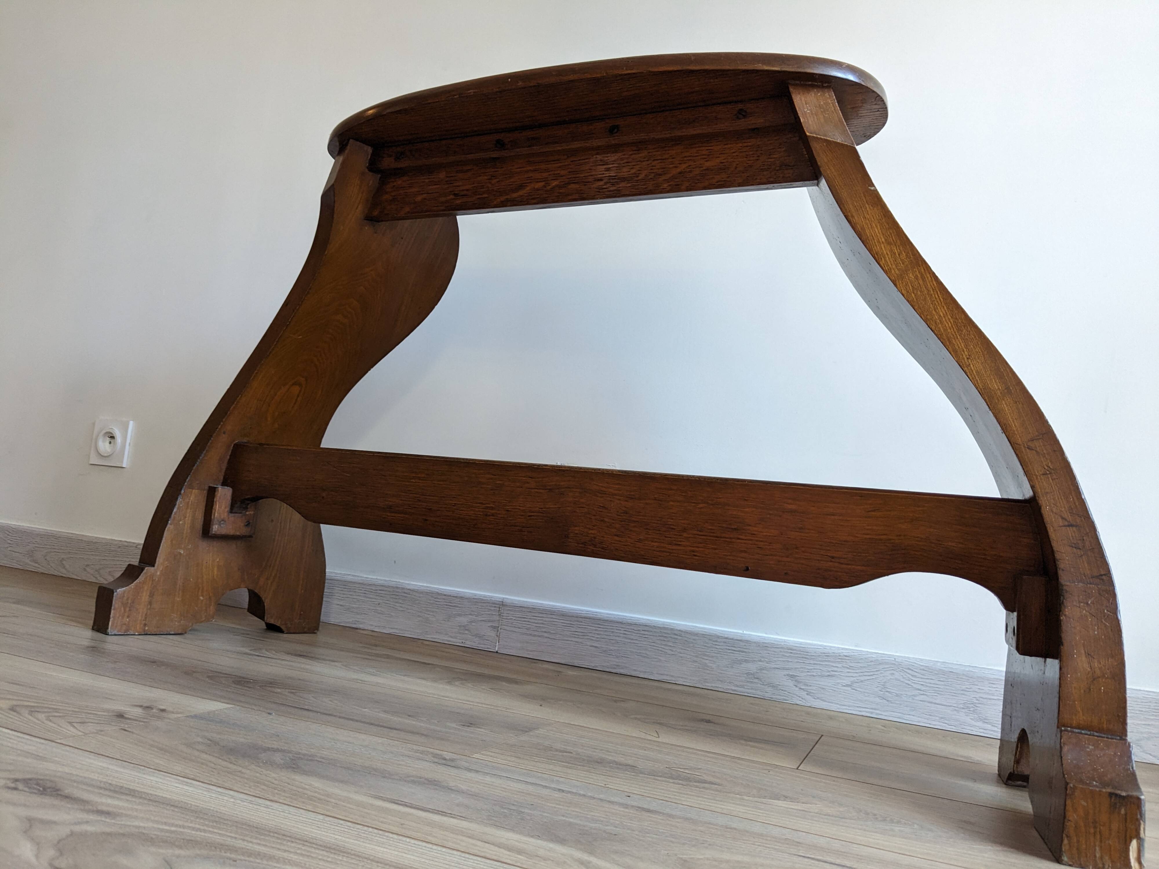 Old church organ bench in Art Nouveau style made of solid oak.