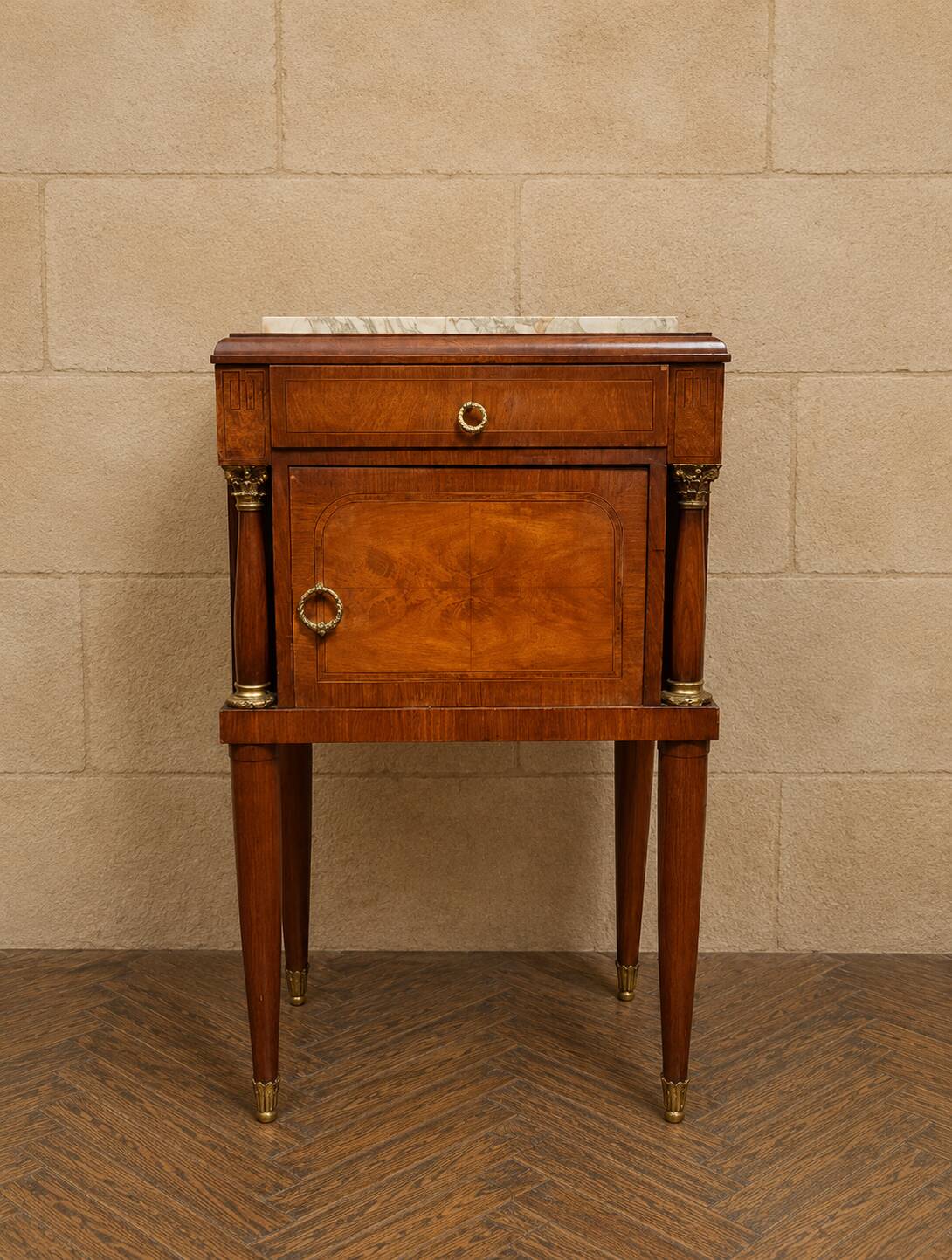 Empire-style bedside table in mahogany