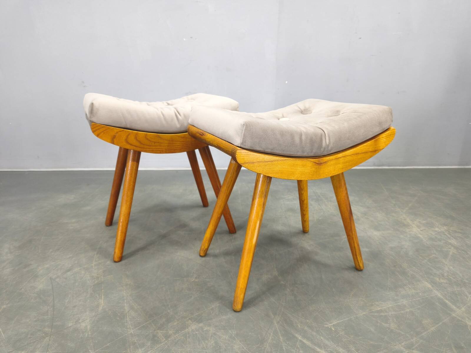Mid Century Solid Maple Footstools with Curved Frames, 1960s