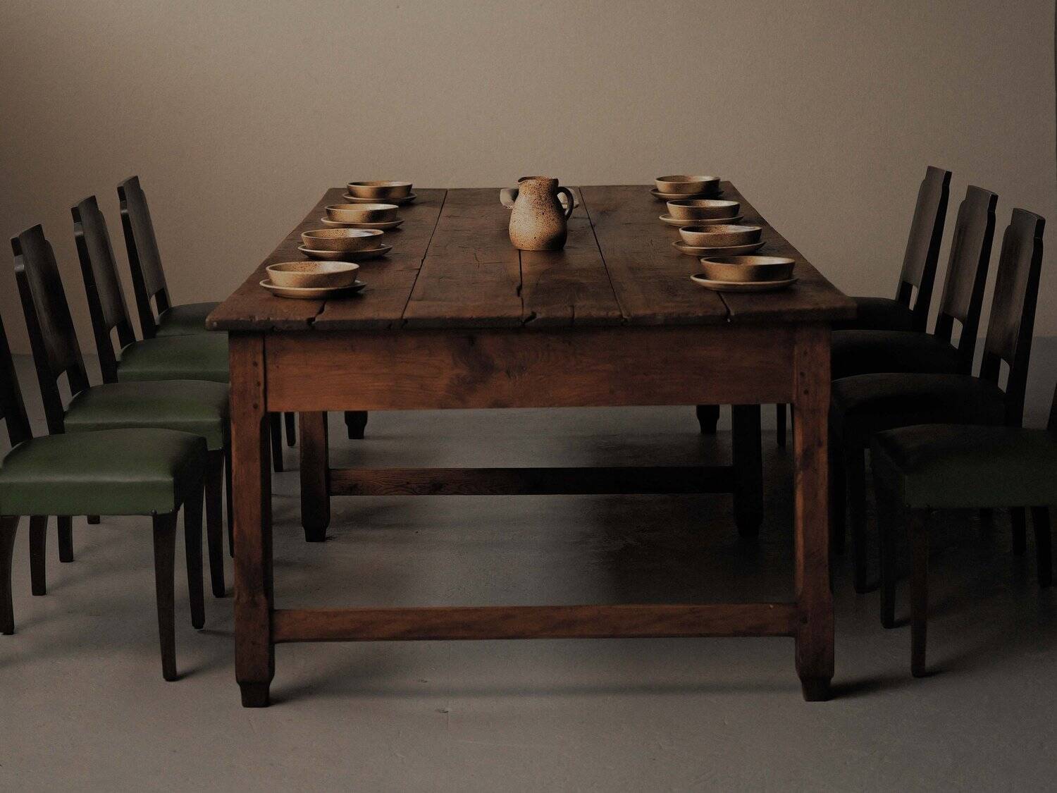 Large antique table in solid pine – France, around 1900