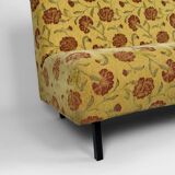 Bench with yellow and red floral fabric, France, circa 1960