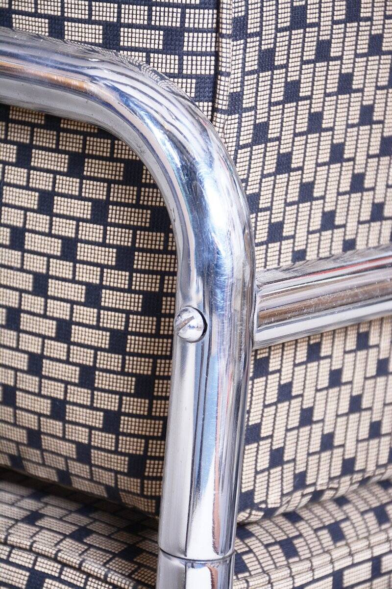 Bauhaus Sofa in Chrome and Backhausen Fabric attributed to R. Slezák, Czech, 1930s