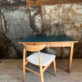 Table de ferme bois & bleu paon