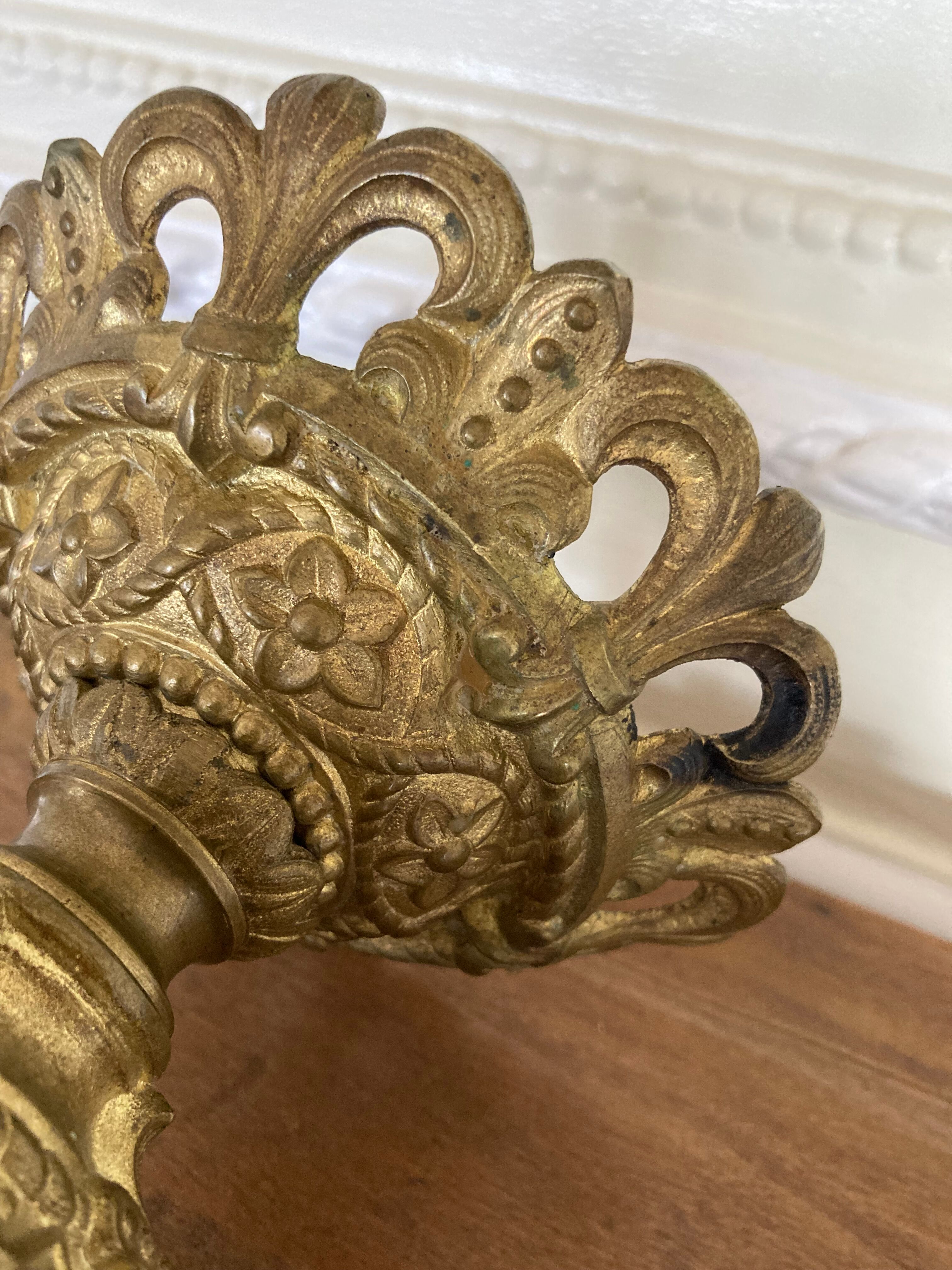 Candle holder church in gilded metal