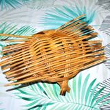 Vintage basket in woven rattan - fruit bowl empty-pocket 1960-1970 Hippie