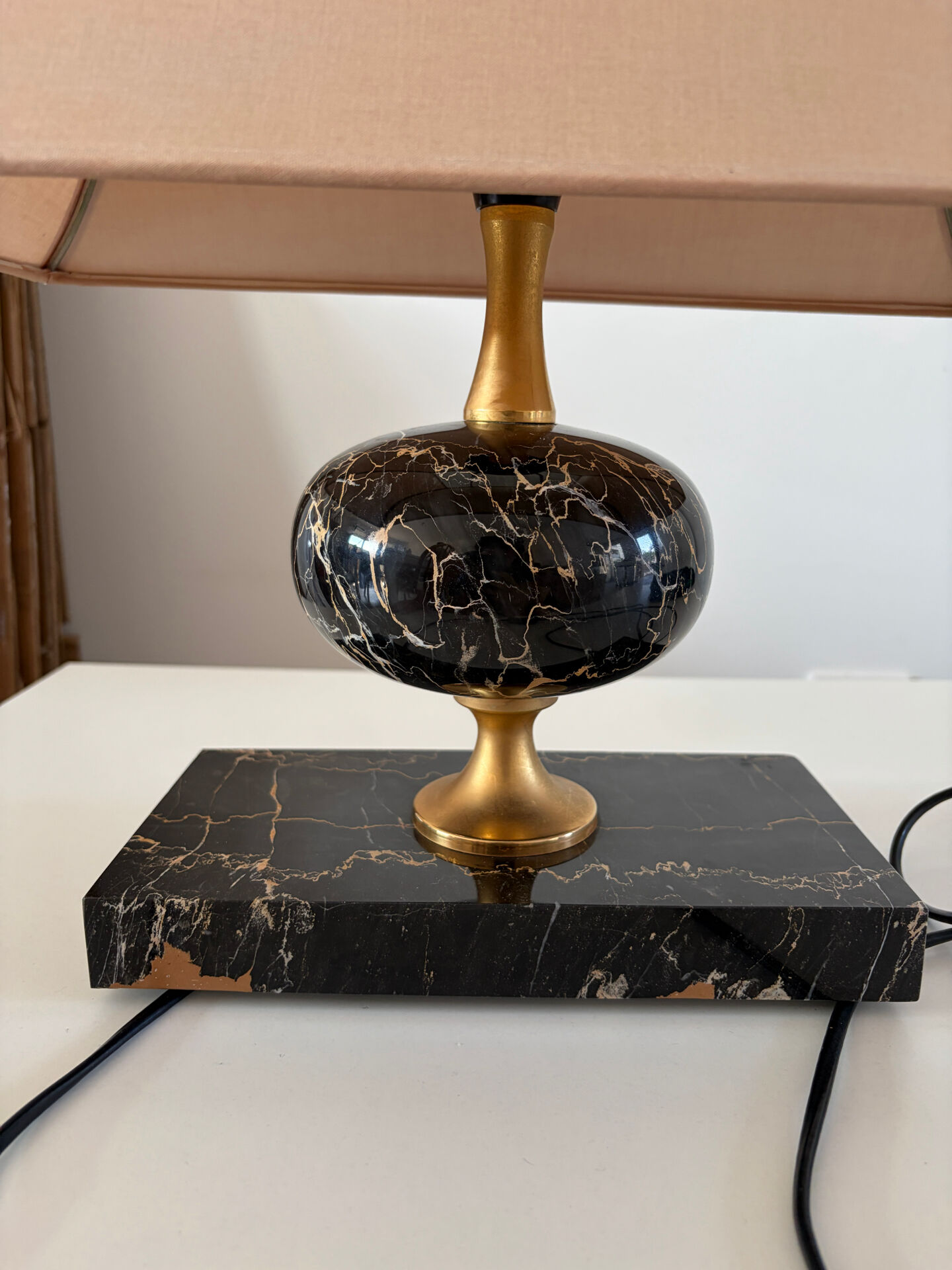 Lampe marbre noir Portoro 1970’s Philippe Barbier