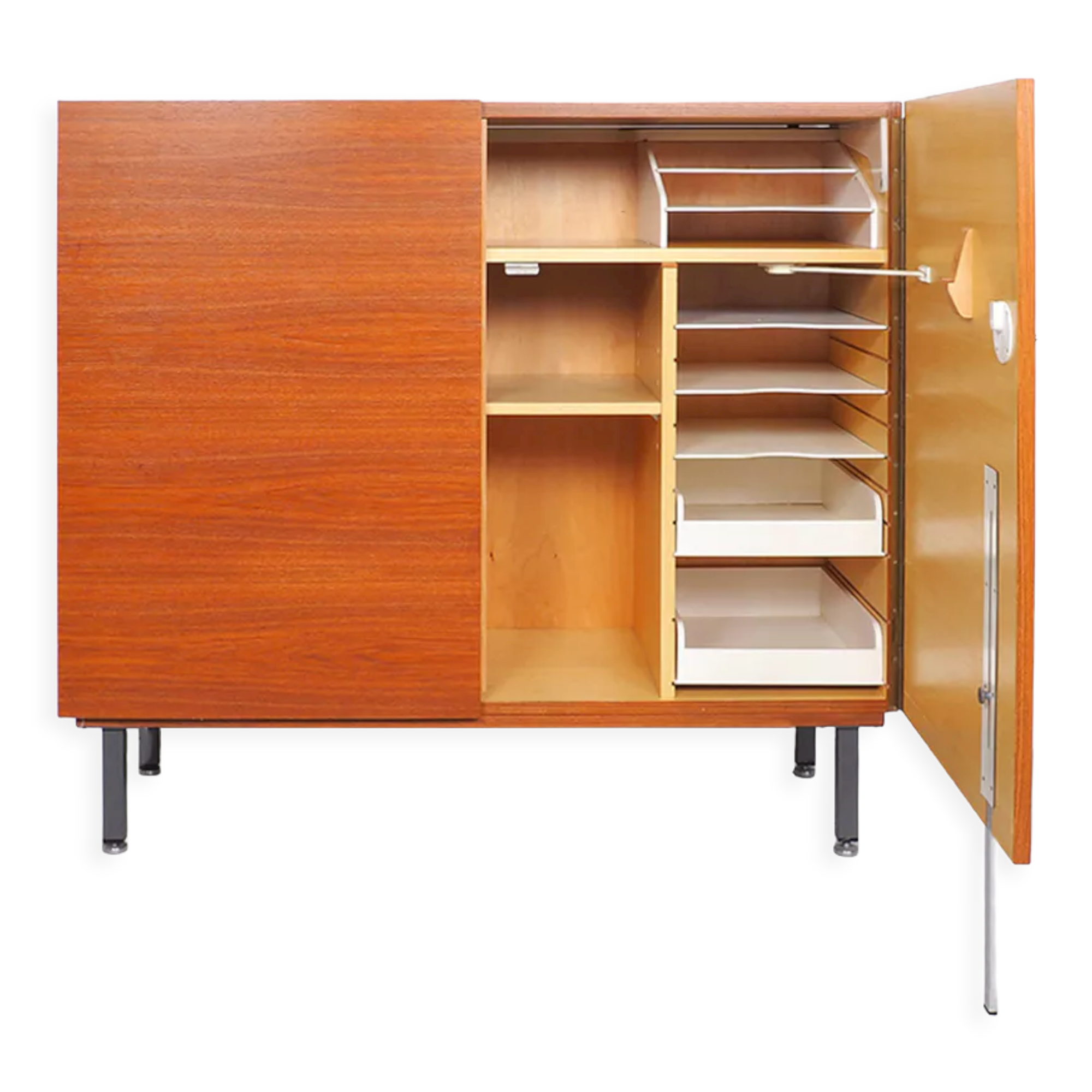 Vintage teak desk in cabinet, 1960s
