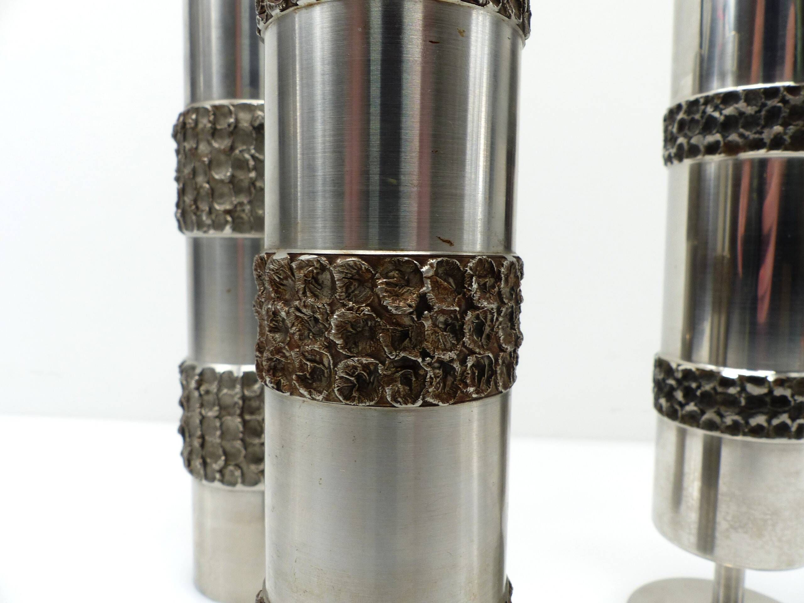 Set of three brutalist metal vases by BMF – Germany, 1970s