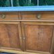Louis XVI sideboard in solid mahogany with a white marble top, 222cm, 1950.