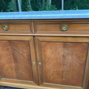 Louis XVI sideboard in solid mahogany with a white marble top, 222cm, 1950.