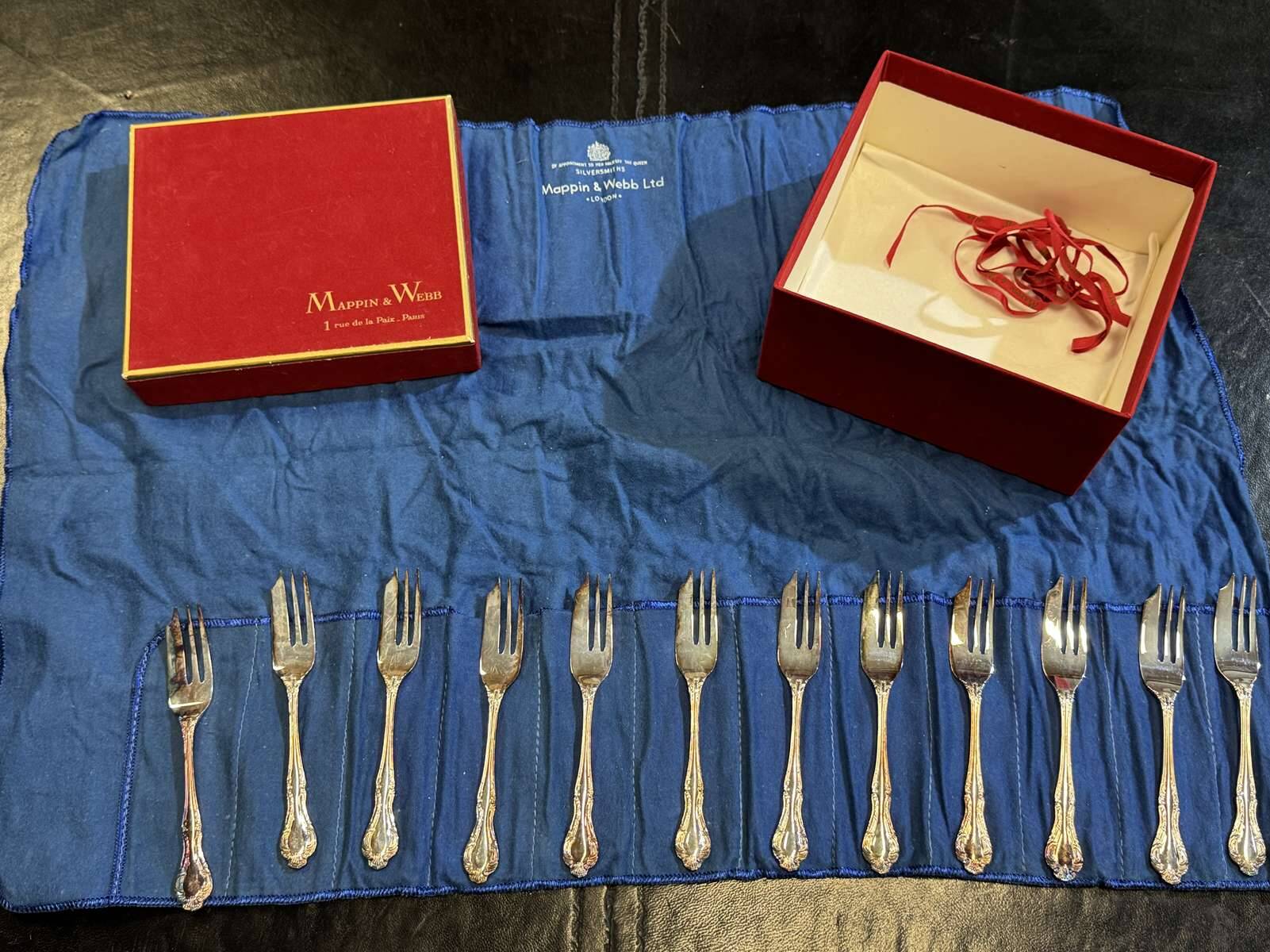 Mappin and Webb box of 12 silver-plated cake forks