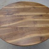 Round drop-leaf table made entirely of solid walnut